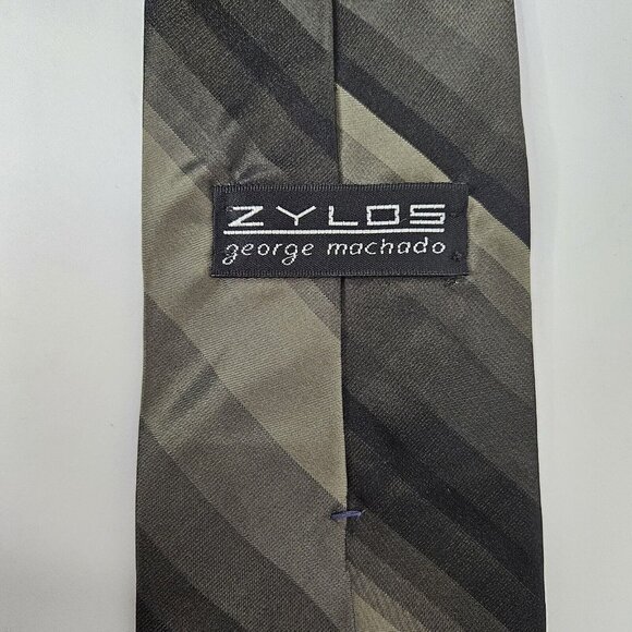 Zylos George Machado 100% Silk Tie Dark Green Tone on Tone & Black Stripe - Picture 5 of 7